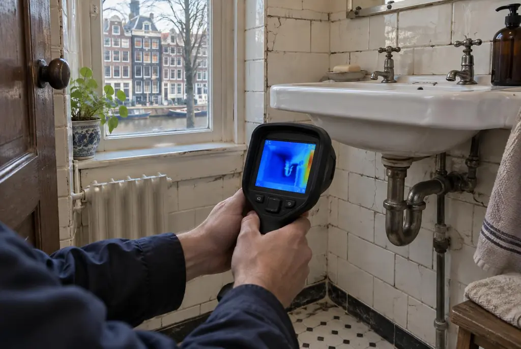 Lekdetectie Breukelen – badkamer met oude leidingen achter de tegels