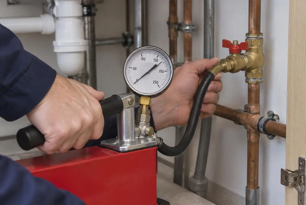 Lekdetectie Breukelen – druktest op een waterleiding met een manometer