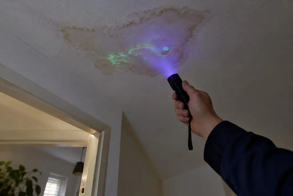 Lekdetectie Breukelen – kleurstof controleren op het plafond met uv-licht